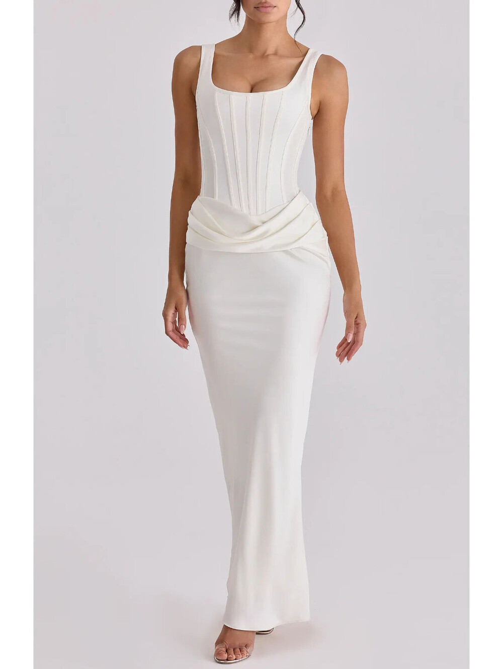 NEW, House of CB Kira Corset Bodice Satin Gown in Ivory Sz S #MD2567